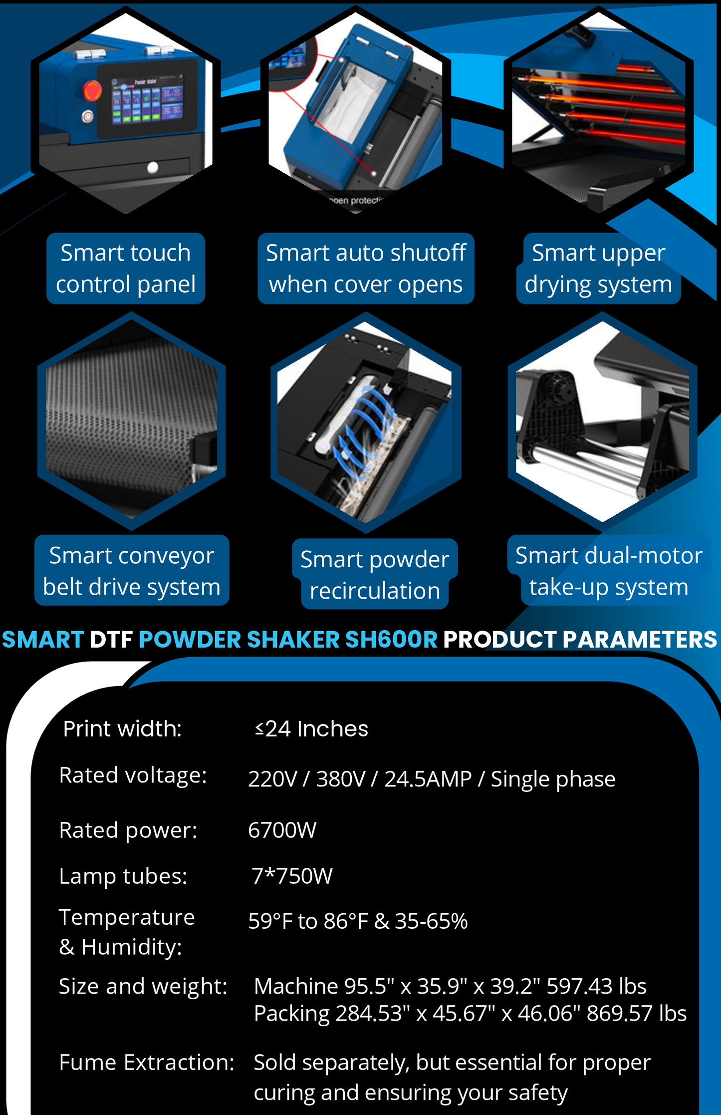 24 inch data spec sheet for dtf powder shaker oven