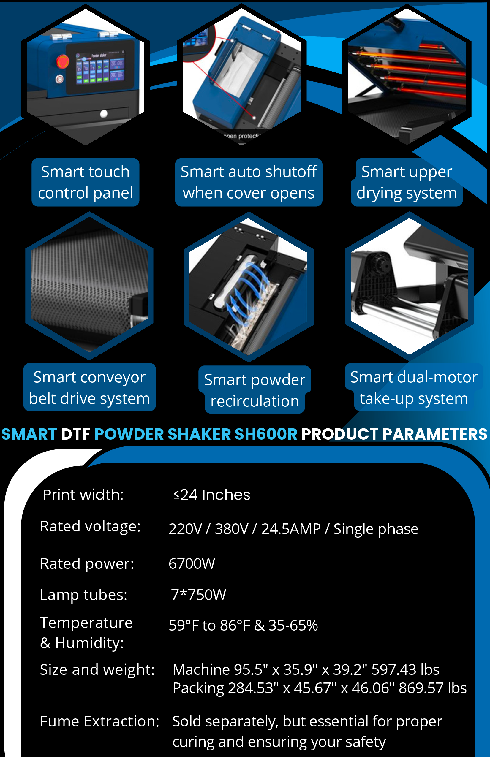 24 inch data spec sheet for dtf powder shaker oven