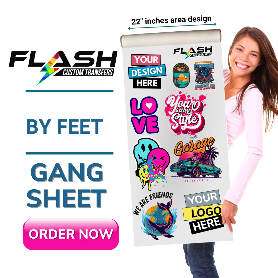 woman holding large dtf gang sheet