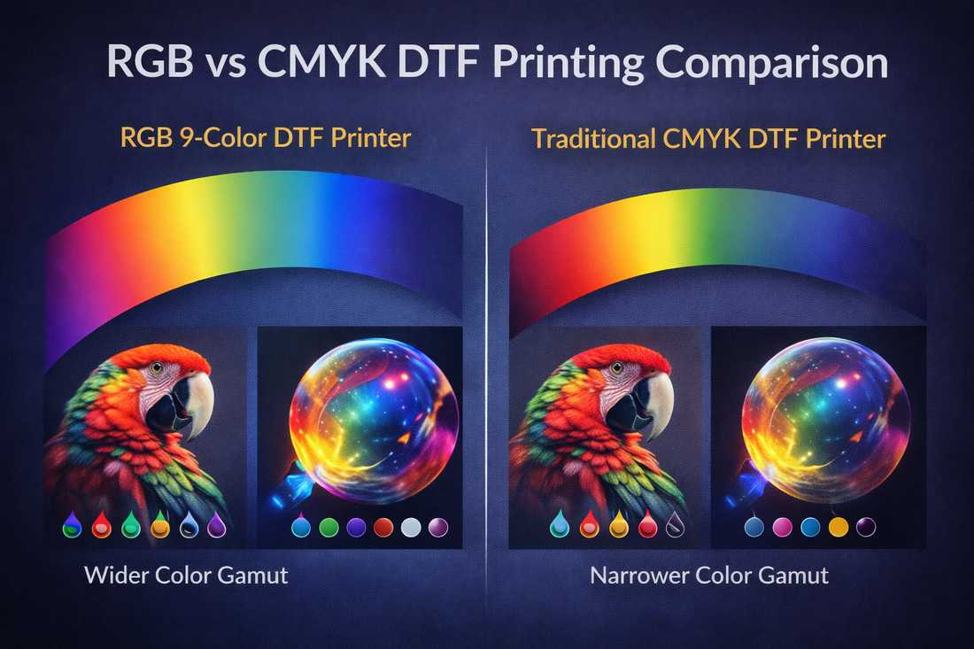 RGB vs CMYK DTF Printers | Why 9-Color DTF Systems Are the Future