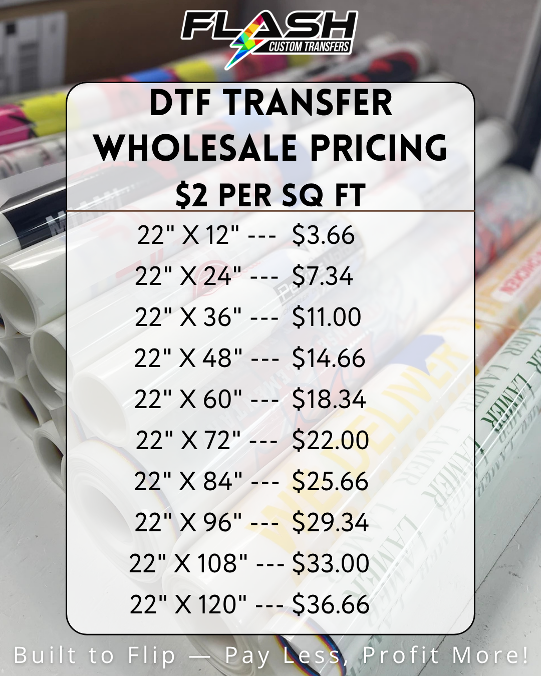 pricing wholesale transfer dtf list